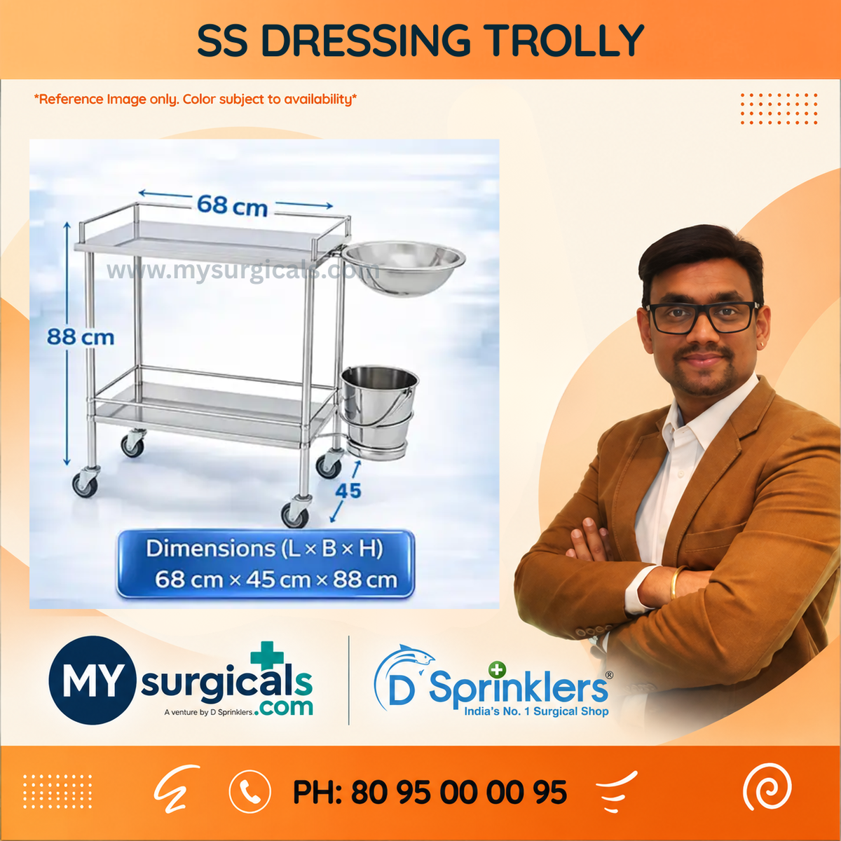 Stainless Steel Dressing Trolley for Clinical Care