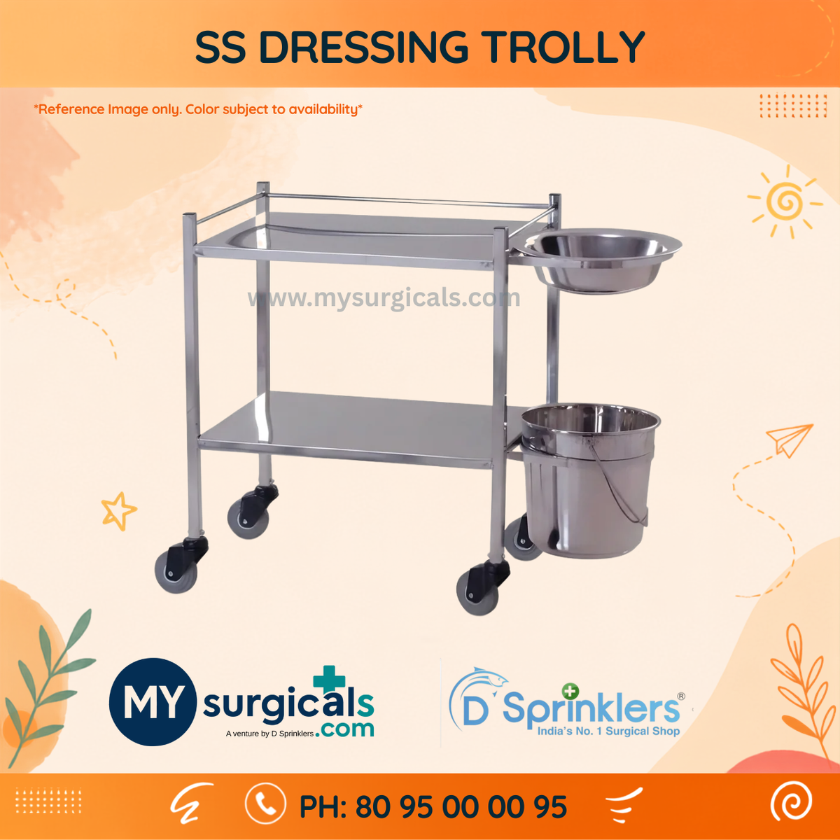 Stainless Steel Dressing Trolley for Clinical Care