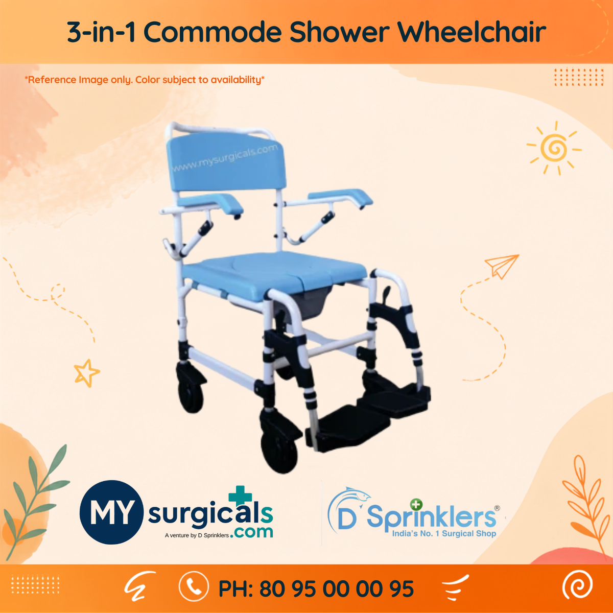 3-in-1 Commode Shower Wheelchair