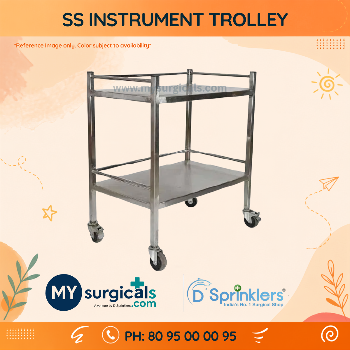 Stainless Steel Instrument Trolley for Efficient Clinical Care