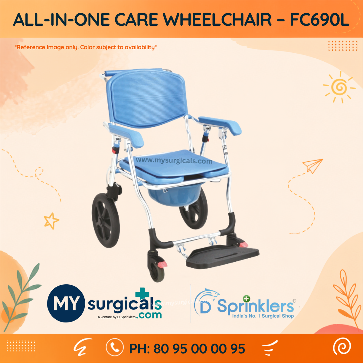 Mobility & Commode Support Wheelchair for Daily Care