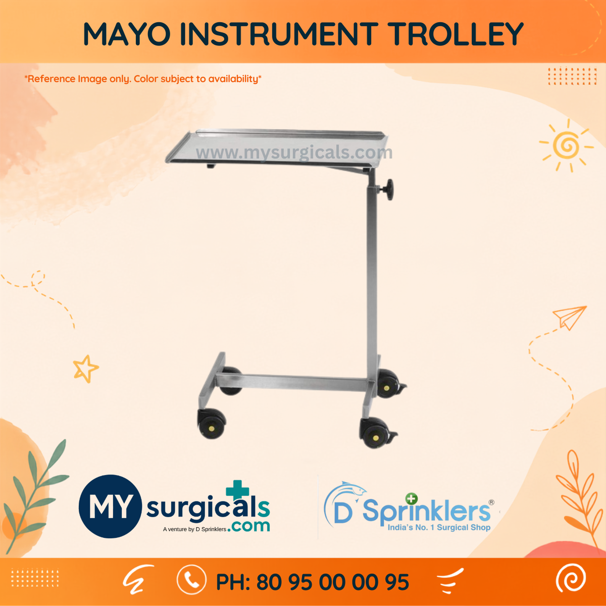 Mayo Instrument Trolley for Clinical Procedures