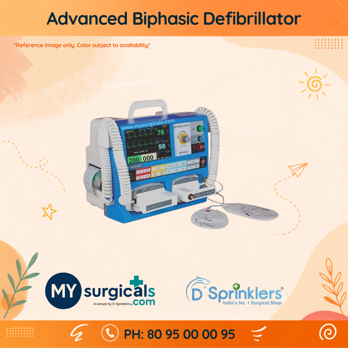 Advanced Biphasic Defibrillator with AED, Monitoring &amp; Printer