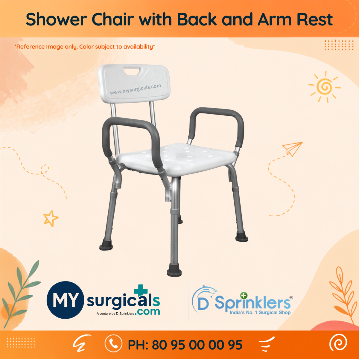 Shower Chair Bath Seat with Padded Armrests Back Support
