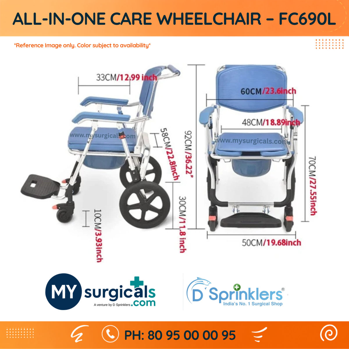 Mobility & Commode Support Wheelchair for Daily Care