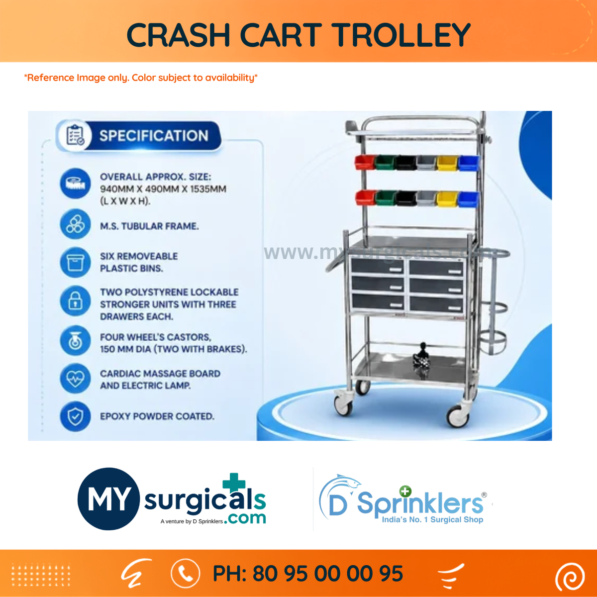 Emergency Crash Cart Trolley for Critical Care
