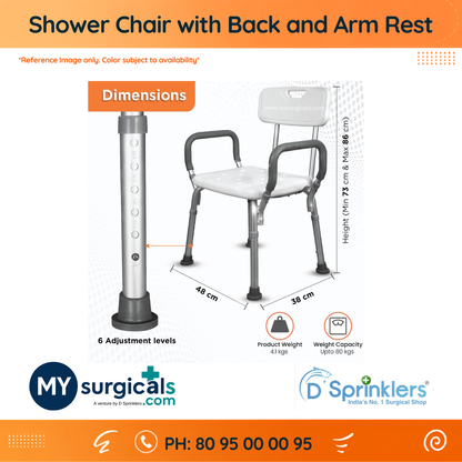 Shower Chair Bath Seat with Padded Armrests Back Support
