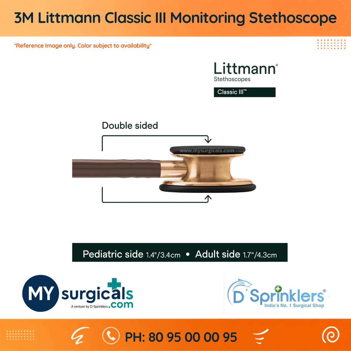 3M Littmann Classic III Monitoring Stethoscope, 5803, More Than 2X as Loud*, Weighs Less**, Stainless Steel Black-Finish Chestpiece, 69 cm (27") Black Tube, Stem and Headset