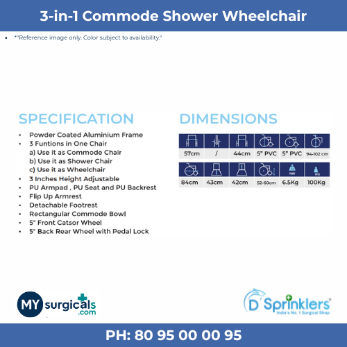 3-in-1 Commode Shower Wheelchair