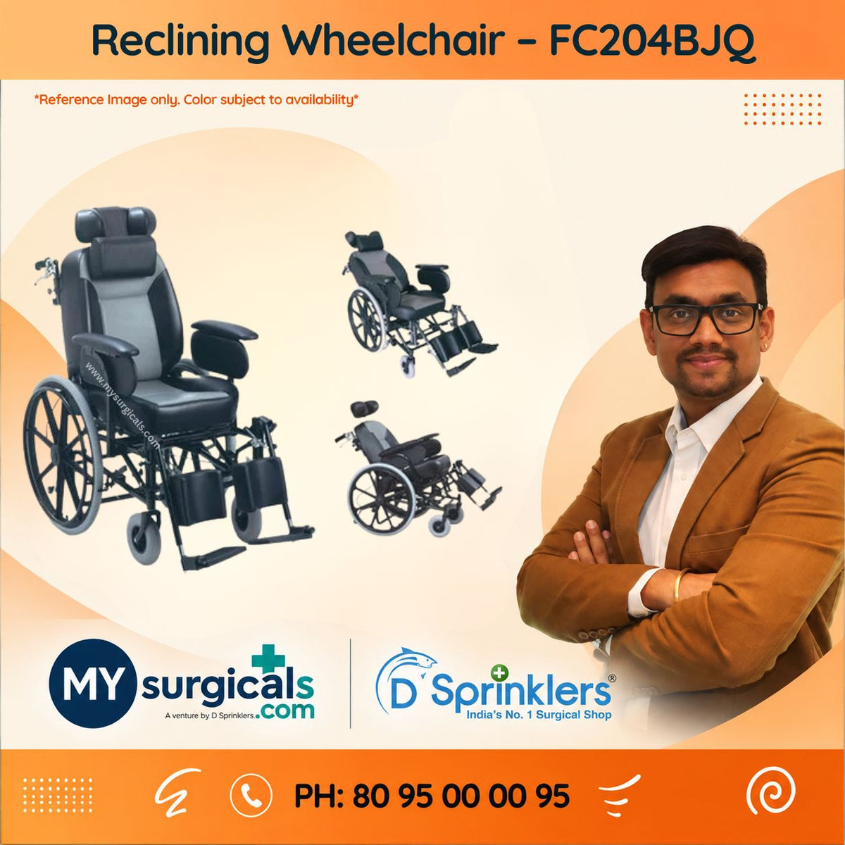 Reclining Wheelchair FC204BJQ Powder Coated