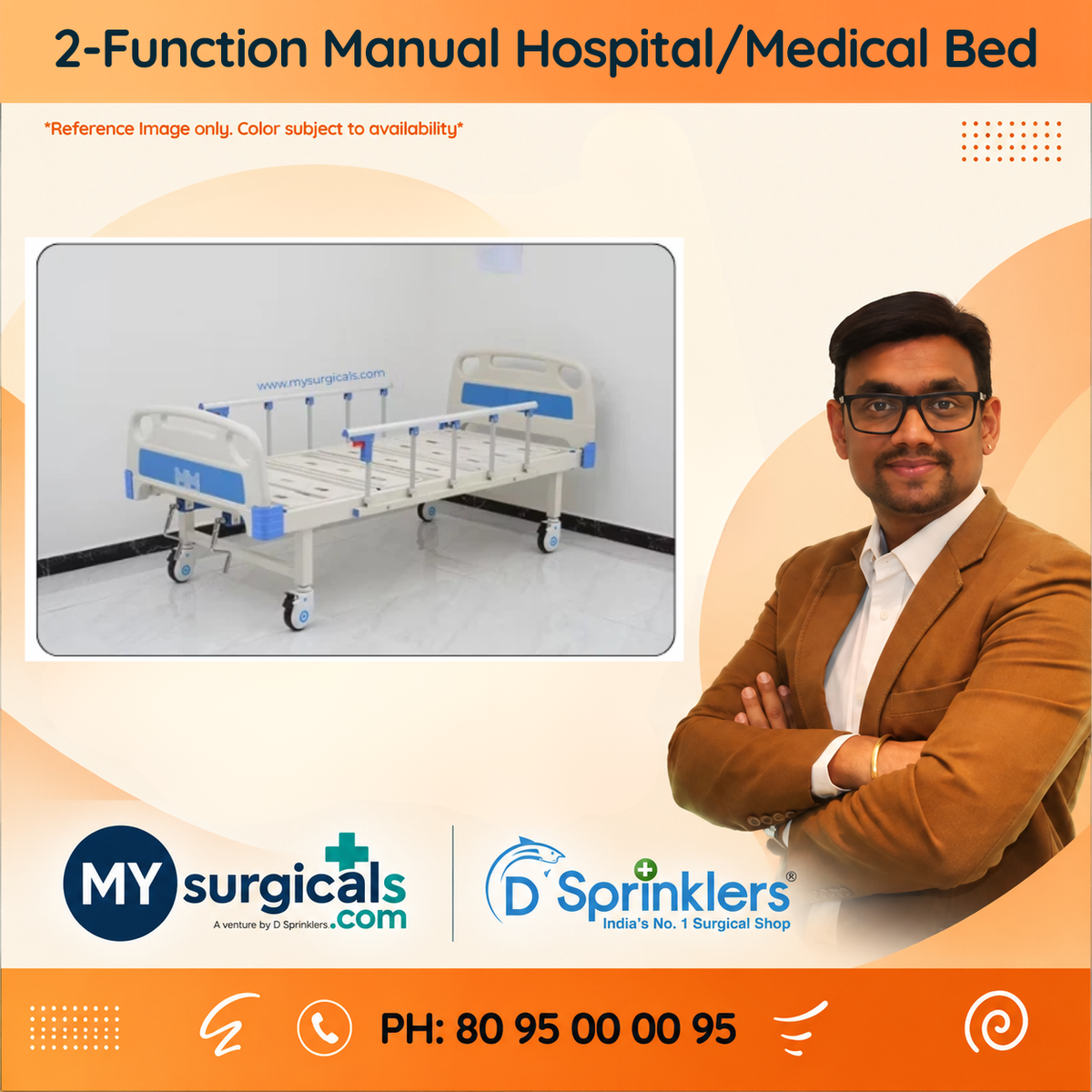 2 Two Function Heavy Duty Manual Hospital/Medical Patient Bed