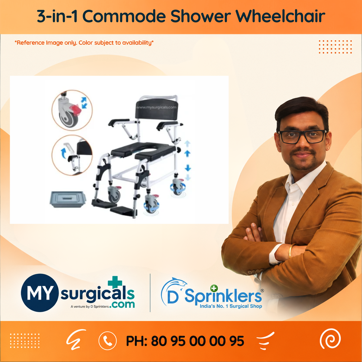 3-in-1 Commode Shower Wheelchair