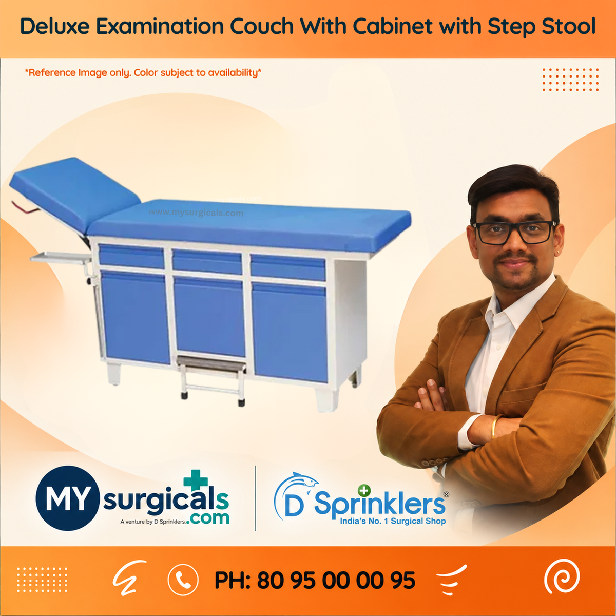 Examination Table Couch With Cabinet Deluxe with Step Stool