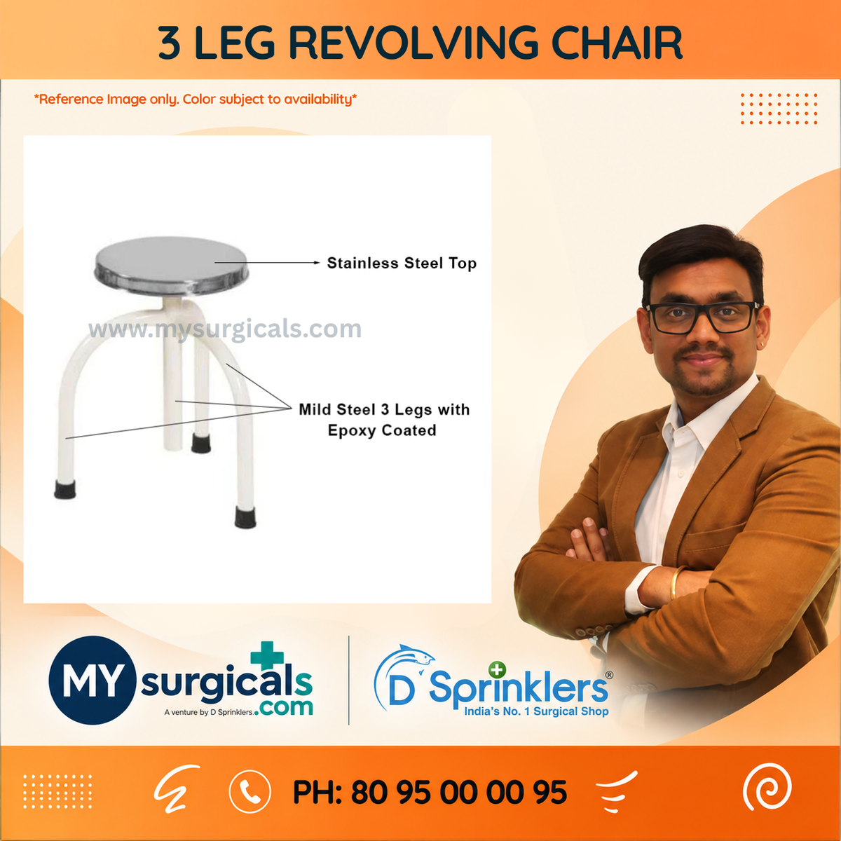 Three-Leg Revolving Chair for Comfortable Clinical Use