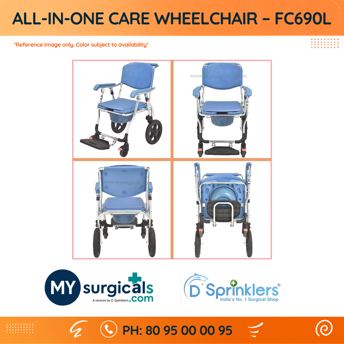 Mobility & Commode Support Wheelchair for Daily Care