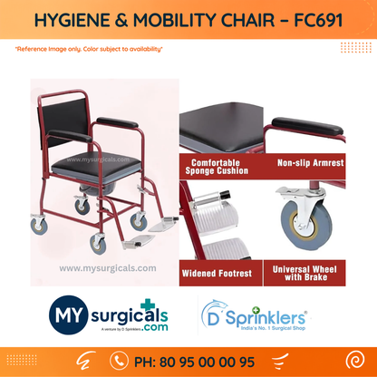 Hygiene & Mobility Wheelchair - Comfortable Commode Support for Daily Care