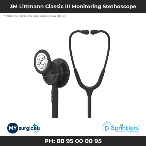 3M Littmann Classic III Monitoring Stethoscope, 5803, More Than 2X as Loud*, Weighs Less**, Stainless Steel Black-Finish Chestpiece, 69 cm (27") Black Tube, Stem and Headset