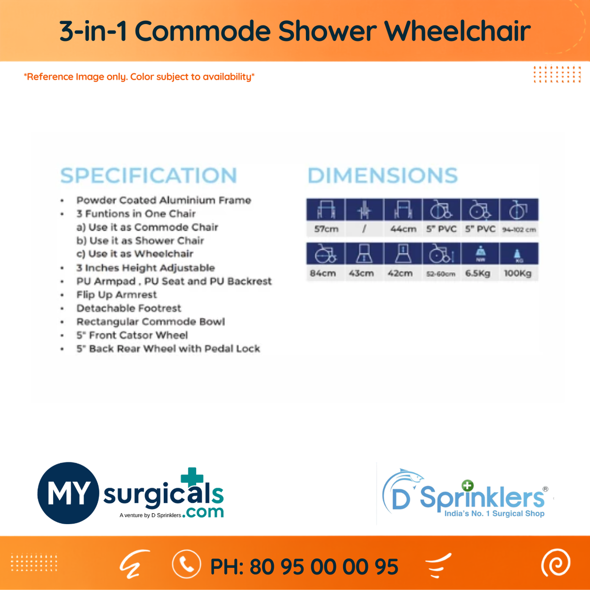3-in-1 Commode Shower Wheelchair