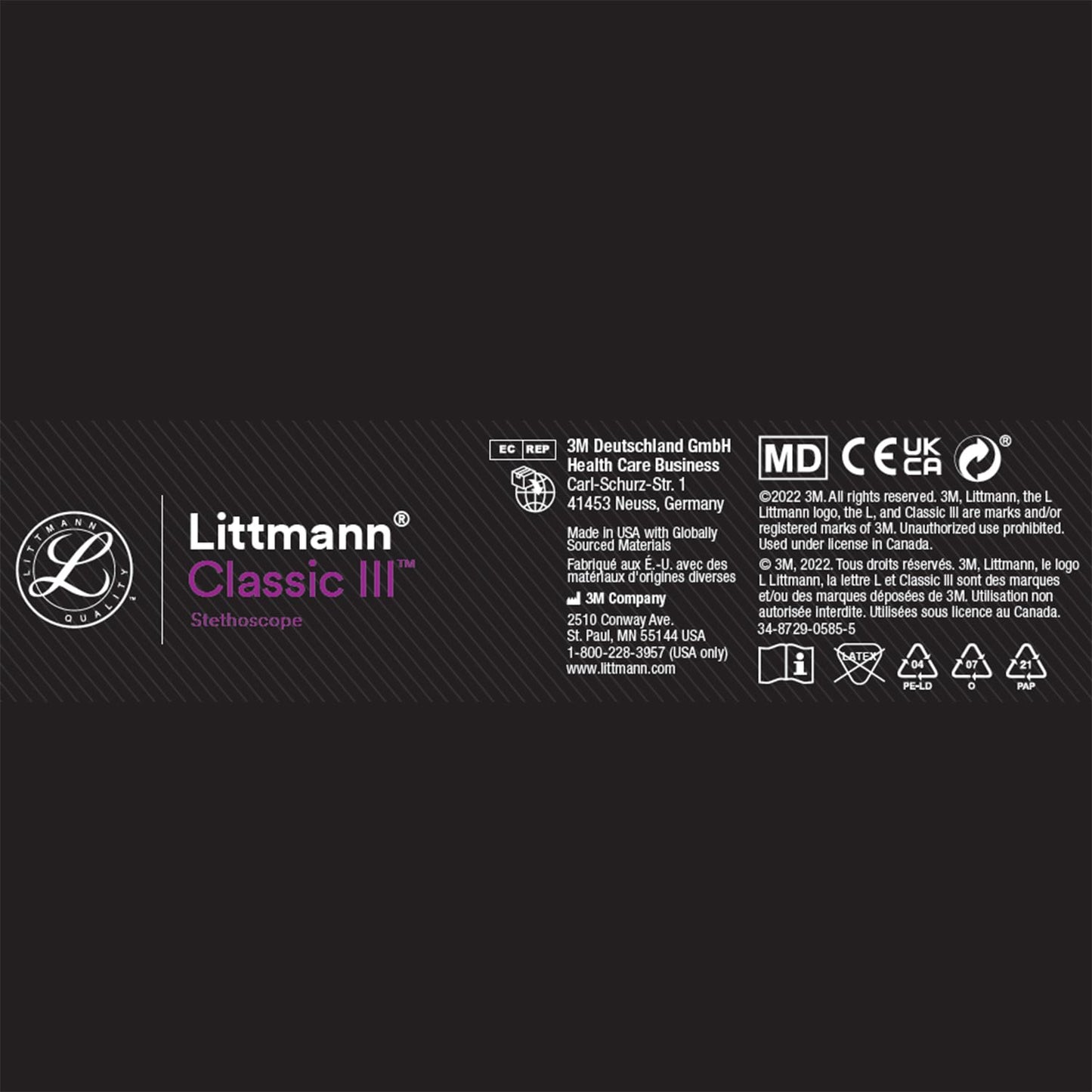 3M Littmann Classic III Monitoring Stethoscope, 5803, More Than 2X as Loud*, Weighs Less**, Stainless Steel Black-Finish Chestpiece, 69 cm (27") Black Tube, Stem and Headset
