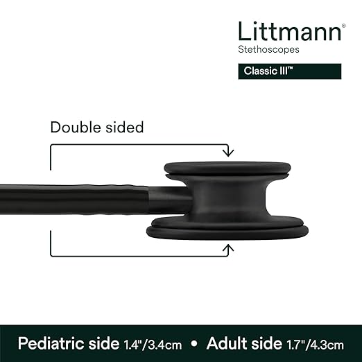 3M Littmann Classic III Monitoring Stethoscope, 5803, More Than 2X as Loud*, Weighs Less**, Stainless Steel Black-Finish Chestpiece, 69 cm (27") Black Tube, Stem and Headset
