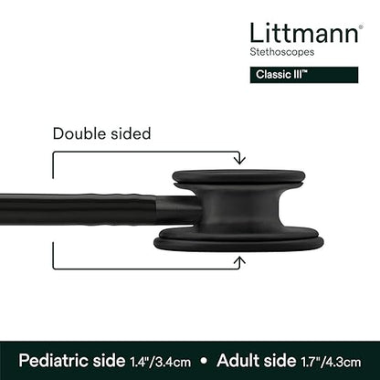 3M Littmann Classic III Monitoring Stethoscope, 5803, More Than 2X as Loud*, Weighs Less**, Stainless Steel Black-Finish Chestpiece, 69 cm (27") Black Tube, Stem and Headset