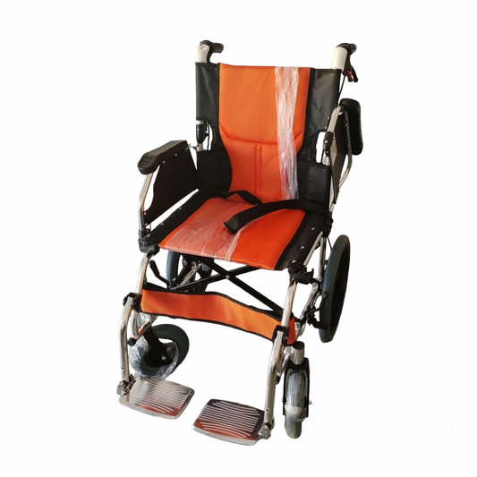 Aluminum Light Weight Compact Foldable Travel Wheelchair with Flip-up Armrests & Footrests