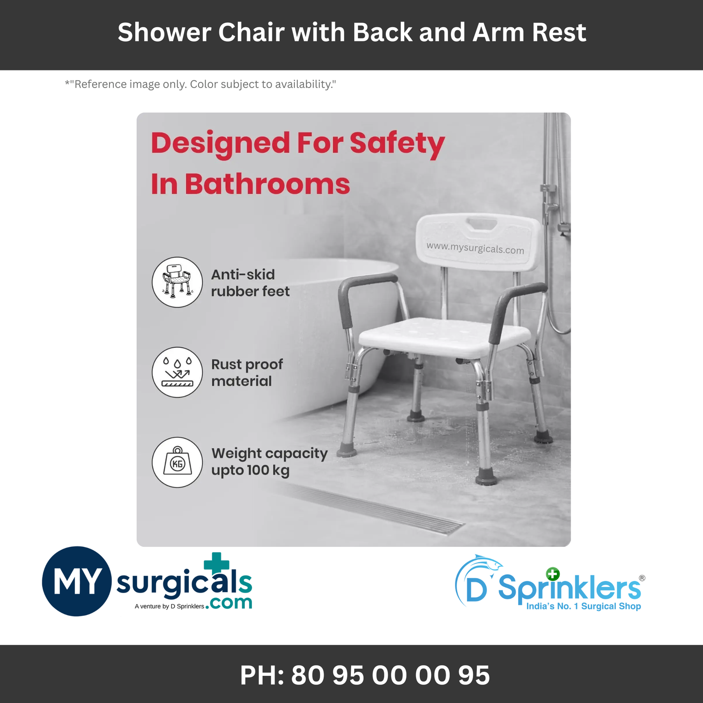 Shower Chair Bath Seat with Padded Armrests Back Support