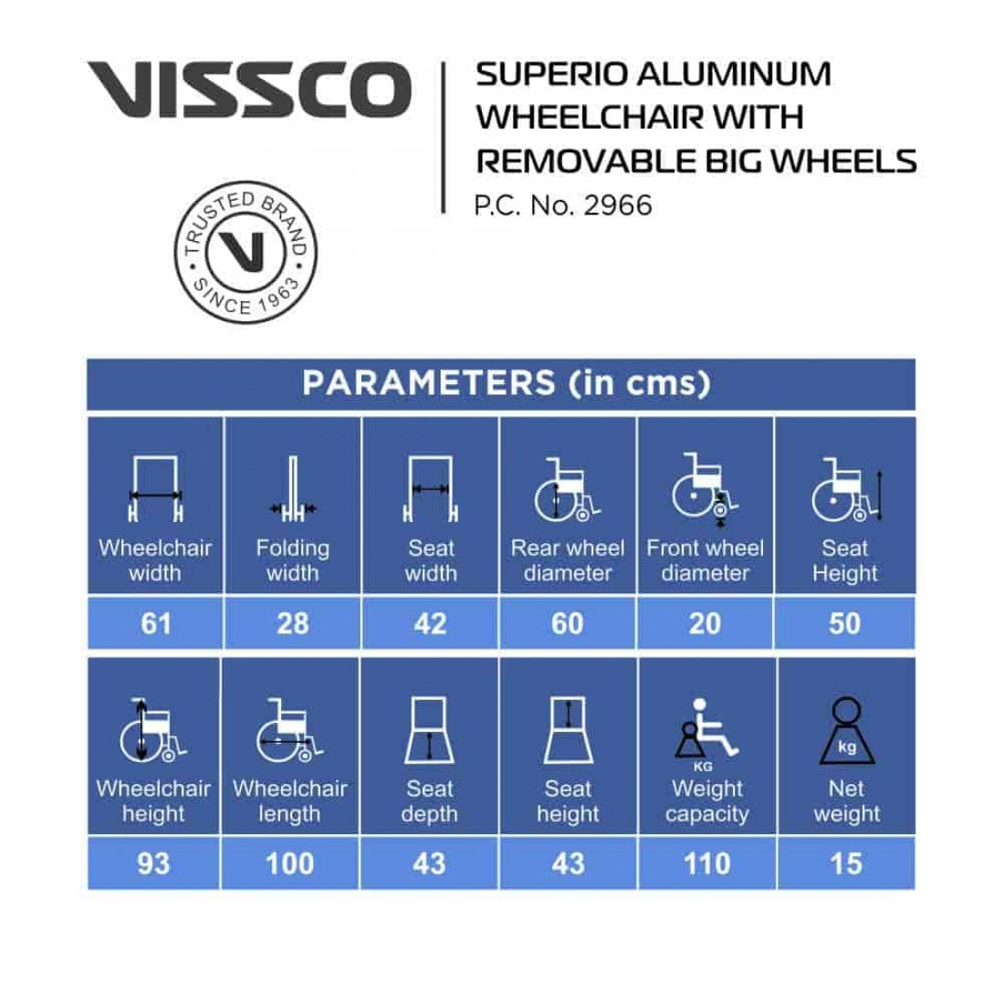 Vissco Superior Aluminium Wheelchair with Removable Big Wheels